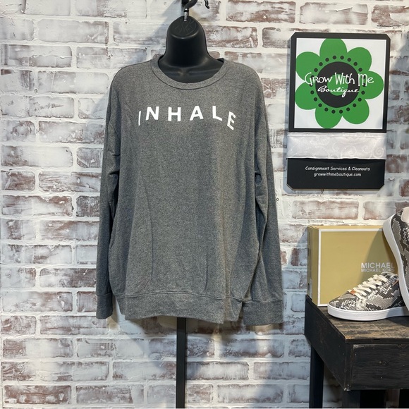 Sundry INHALE Charcoal Crewneck Sweater - Picture 1 of 7